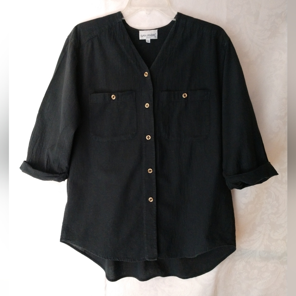 San Andre Black Cotton Shirt Top Made in USA Size Medium Chest 38"